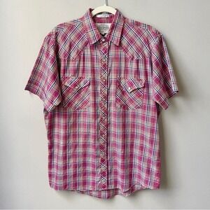Vintage Saugatuck Dry Good Shirt Men's Large Red Plaid Country Western Rodeo Top
